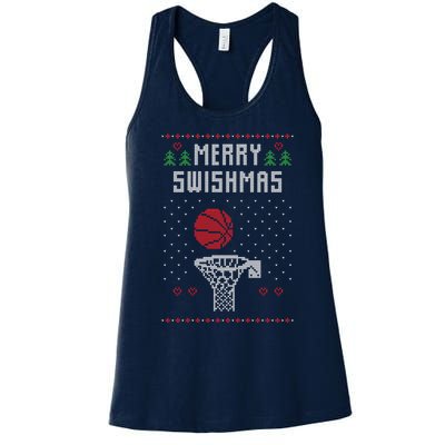 Funny Basketball Ugly Christmas Sweater Gift Merry Swishmas Women's Racerback Tank