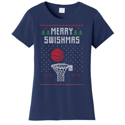 Funny Basketball Ugly Christmas Sweater Gift Merry Swishmas Women's T-Shirt