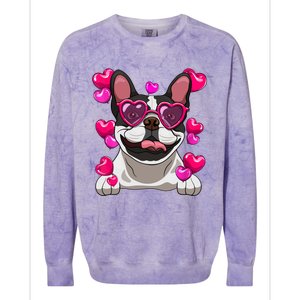 French Bulldog Valentines Day Heart Glasses Funny Dog Lover Great Gift Colorblast Crewneck Sweatshirt