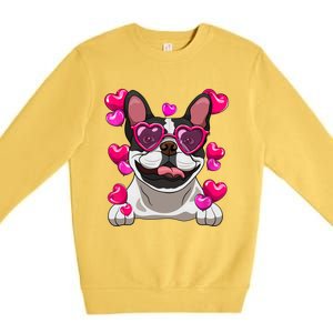 French Bulldog Valentines Day Heart Glasses Funny Dog Lover Great Gift Premium Crewneck Sweatshirt