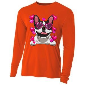 French Bulldog Valentines Day Heart Glasses Funny Dog Lover Great Gift Cooling Performance Long Sleeve Crew