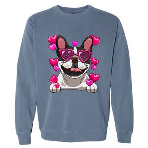 French Bulldog Valentines Day Heart Glasses Funny Dog Lover Great Gift Garment-Dyed Sweatshirt