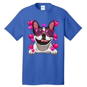 French Bulldog Valentines Day Heart Glasses Funny Dog Lover Great Gift Tall T-Shirt