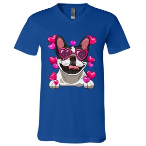 French Bulldog Valentines Day Heart Glasses Funny Dog Lover Great Gift V-Neck T-Shirt