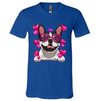 French Bulldog Valentines Day Heart Glasses Funny Dog Lover Great Gift V-Neck T-Shirt