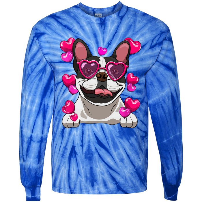 French Bulldog Valentines Day Heart Glasses Funny Dog Lover Great Gift Tie-Dye Long Sleeve Shirt