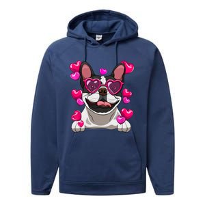 French Bulldog Valentines Day Heart Glasses Funny Dog Lover Great Gift Performance Fleece Hoodie