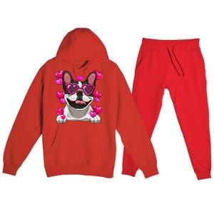 French Bulldog Valentines Day Heart Glasses Funny Dog Lover Great Gift Premium Hooded Sweatsuit Set