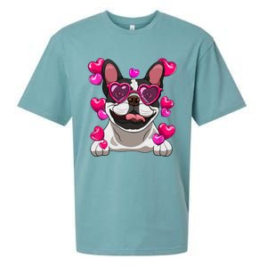 French Bulldog Valentines Day Heart Glasses Funny Dog Lover Great Gift Sueded Cloud Jersey T-Shirt