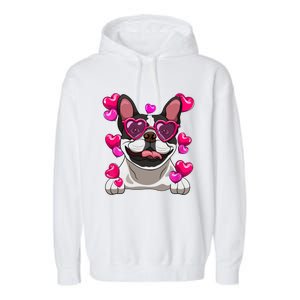 French Bulldog Valentines Day Heart Glasses Funny Dog Lover Great Gift Garment-Dyed Fleece Hoodie