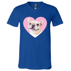 French Bulldog Valentines Day Pink Heart Frenchie Dog Lover Gift V-Neck T-Shirt