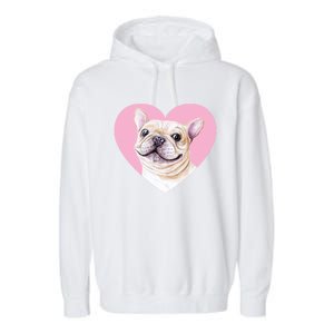 French Bulldog Valentines Day Pink Heart Frenchie Dog Lover Gift Garment-Dyed Fleece Hoodie