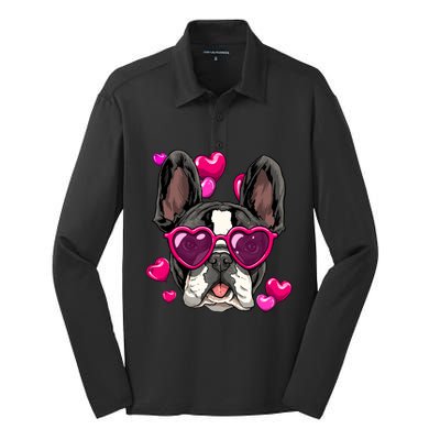 French Bulldog Valentines Day Gift Heart Dog Lover Gift Silk Touch Performance Long Sleeve Polo