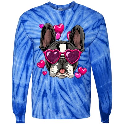 French Bulldog Valentines Day Gift Heart Dog Lover Gift Tie-Dye Long Sleeve Shirt