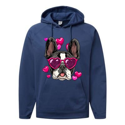 French Bulldog Valentines Day Gift Heart Dog Lover Gift Performance Fleece Hoodie