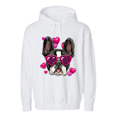 French Bulldog Valentines Day Gift Heart Dog Lover Gift Garment-Dyed Fleece Hoodie