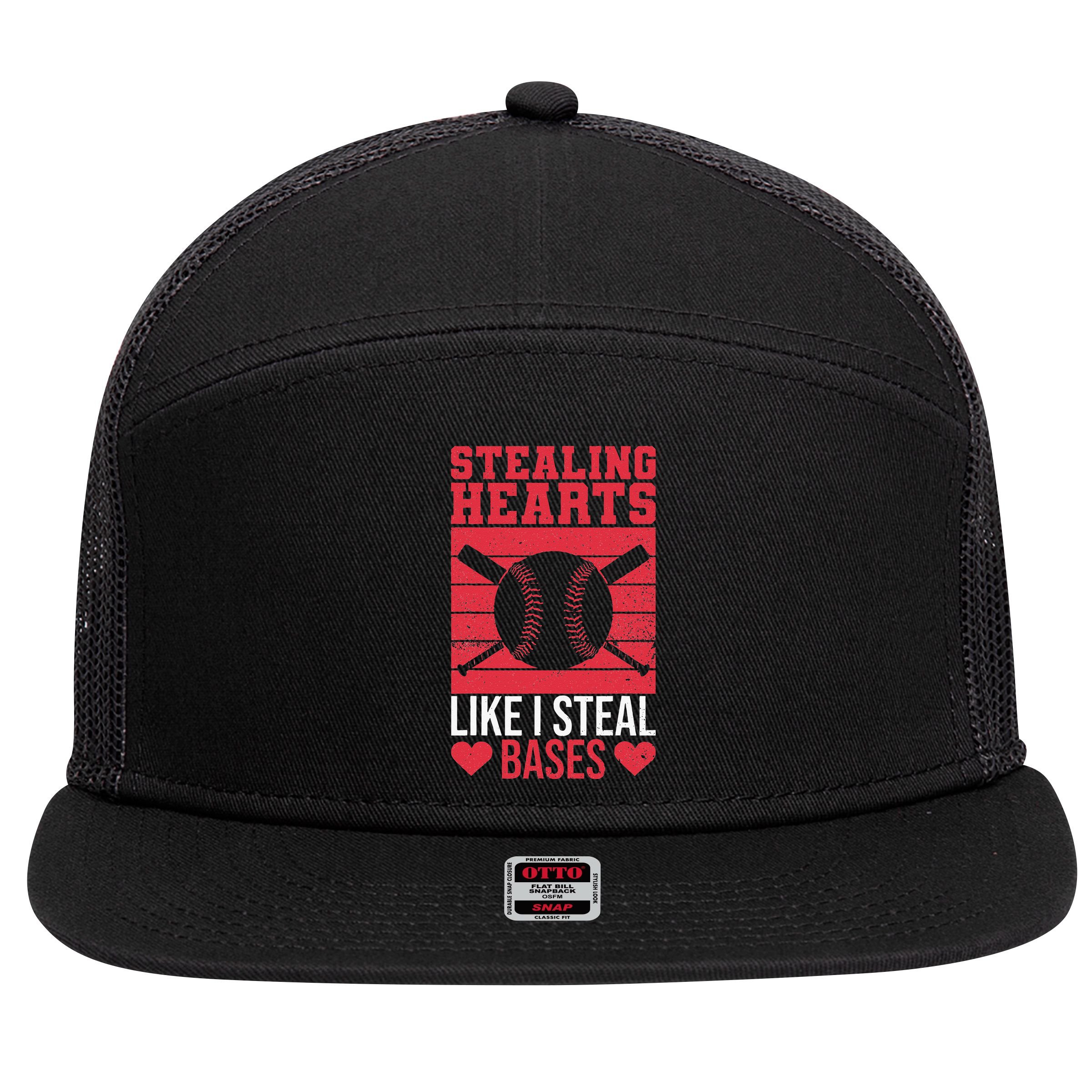 Funny Baseball Valentines Stealing Hearts Like I Steal Bases 7 Panel Mesh Trucker Snapback Hat