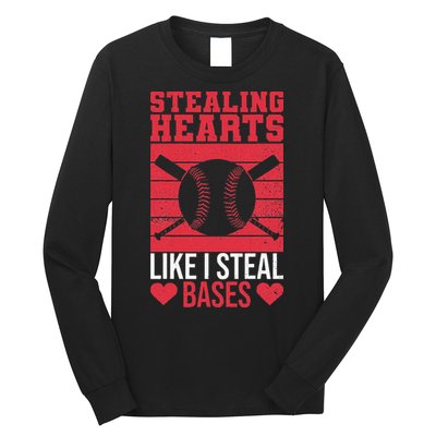 Funny Baseball Valentines Stealing Hearts Like I Steal Bases Long Sleeve Shirt