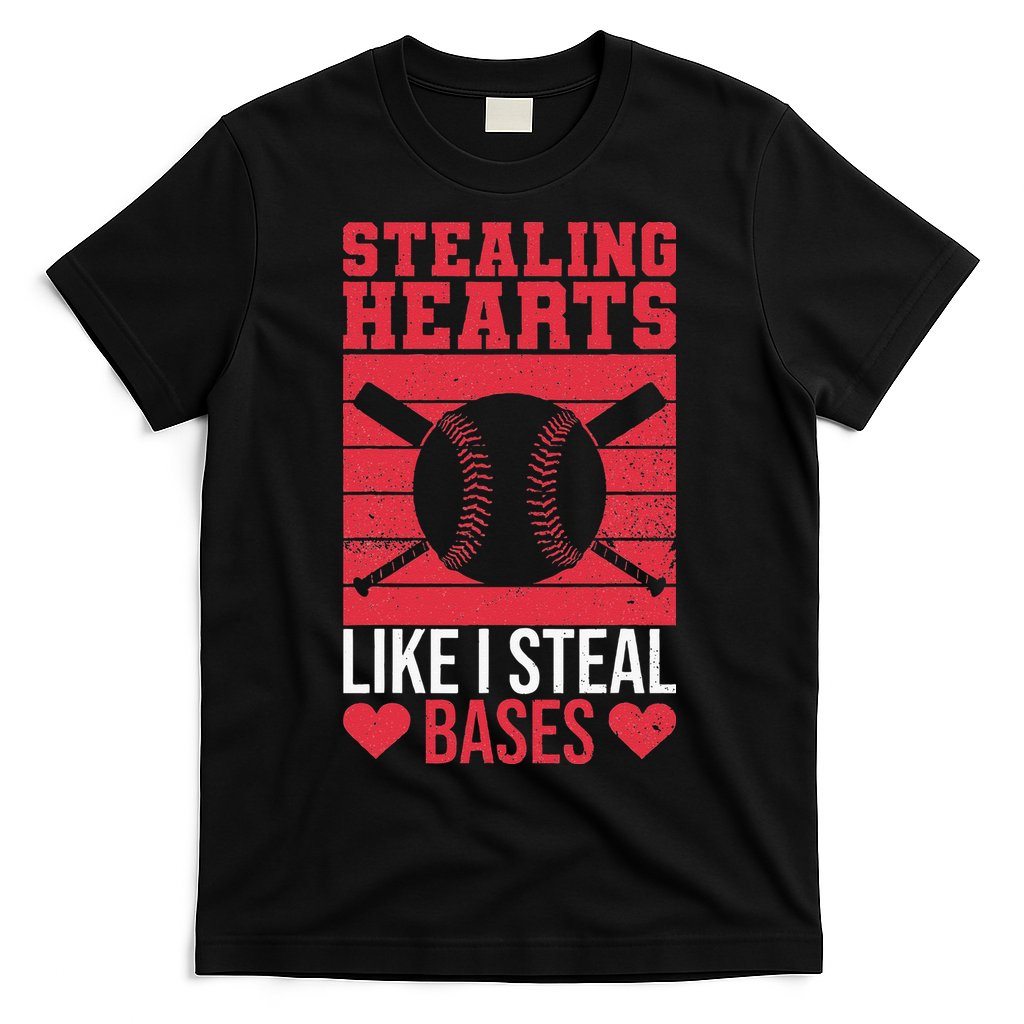 Funny Baseball Valentines Stealing Hearts Like I Steal Bases T-Shirt