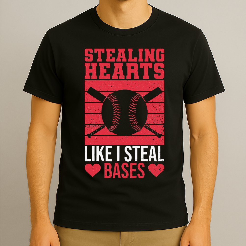 Funny Baseball Valentines Stealing Hearts Like I Steal Bases T-Shirt
