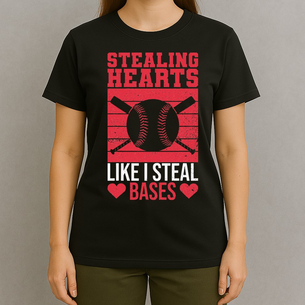 Funny Baseball Valentines Stealing Hearts Like I Steal Bases T-Shirt