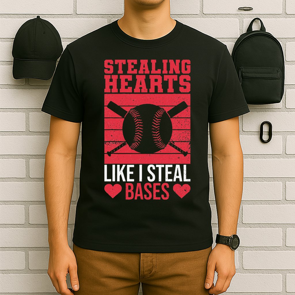 Funny Baseball Valentines Stealing Hearts Like I Steal Bases T-Shirt
