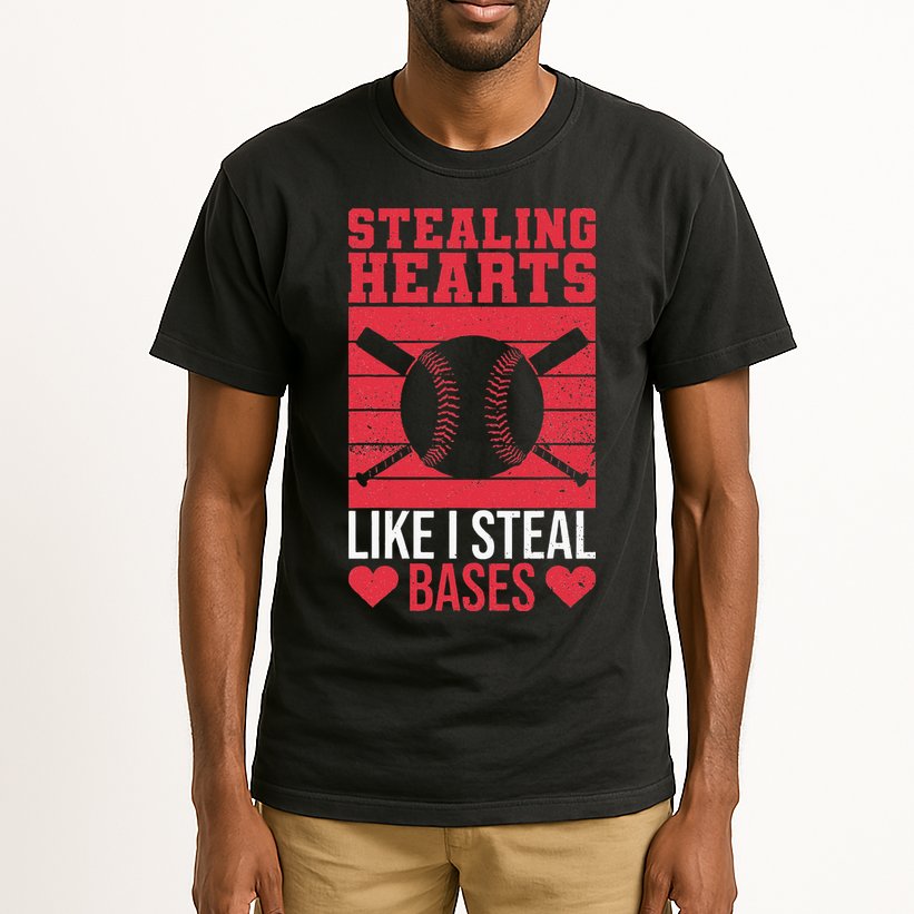 Funny Baseball Valentines Stealing Hearts Like I Steal Bases Tall T-Shirt