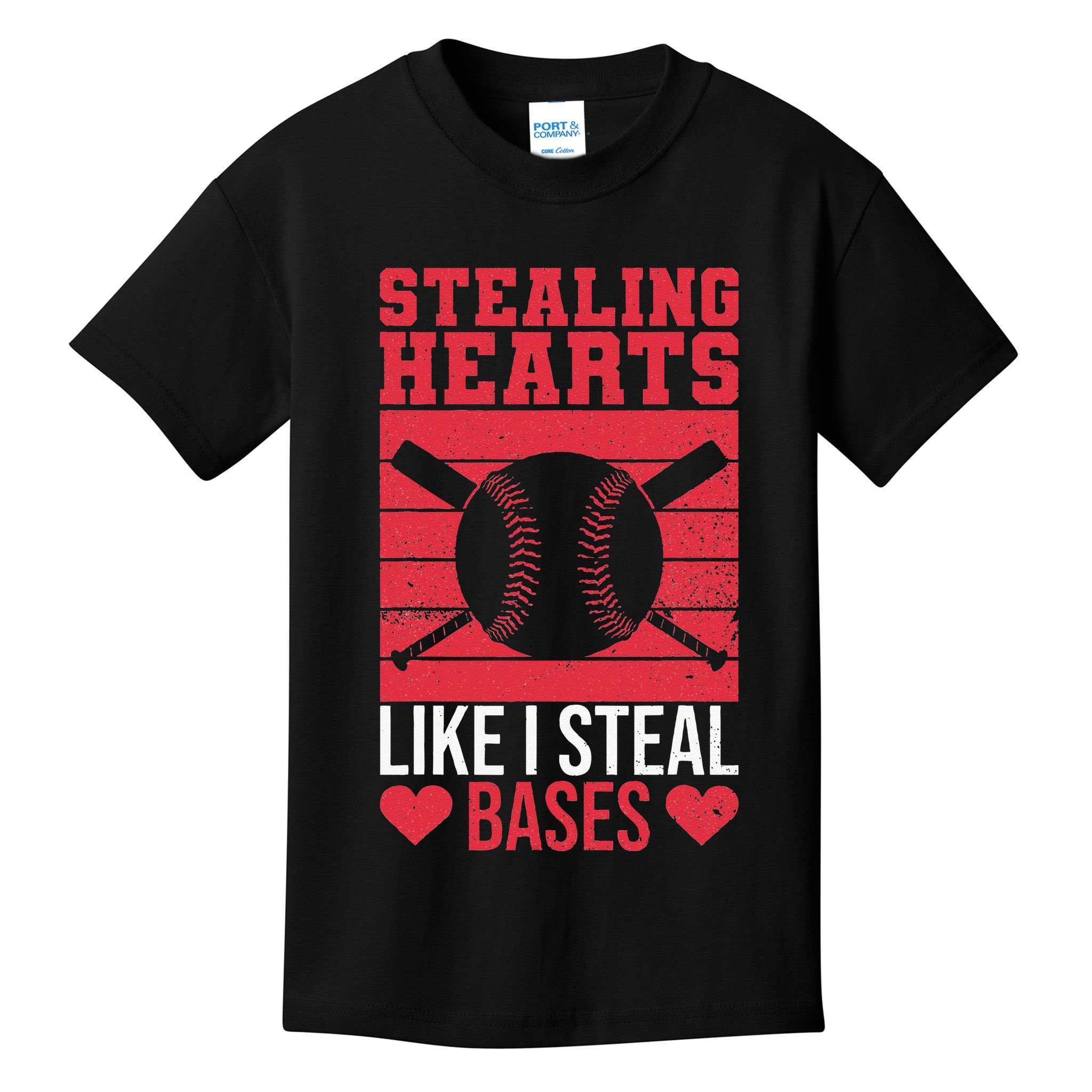 Funny Baseball Valentines Stealing Hearts Like I Steal Bases Kids T-Shirt