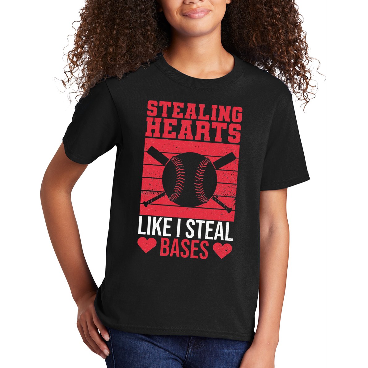 Funny Baseball Valentines Stealing Hearts Like I Steal Bases Kids T-Shirt