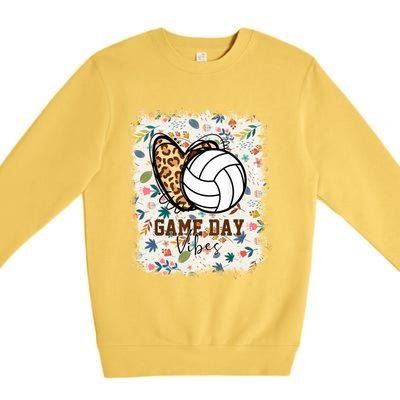 Floral Bleached Volleyball Game Day Vibes Volleyball Mom Gift Premium Crewneck Sweatshirt