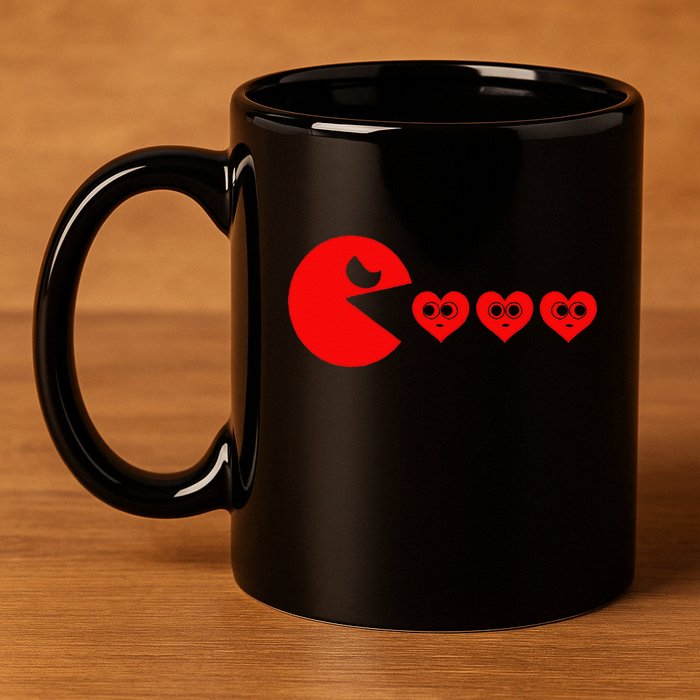 Funny Boy Valentines Day Hearts Eating Funny Gamer Game 11oz C Handle Ceramic Mug
