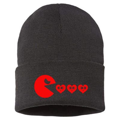 Funny Boy Valentines Day Hearts Eating Funny Gamer Game Sustainable Knit Beanie