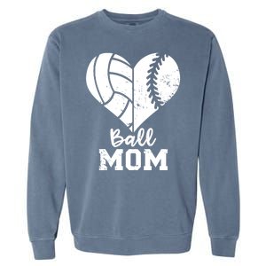 Funny Baseball Volleyball Mom Heart Gift Garment-Dyed Sweatshirt