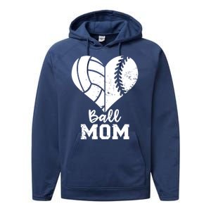 Funny Baseball Volleyball Mom Heart Gift Performance Fleece Hoodie