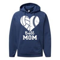 Funny Baseball Volleyball Mom Heart Gift Performance Fleece Hoodie