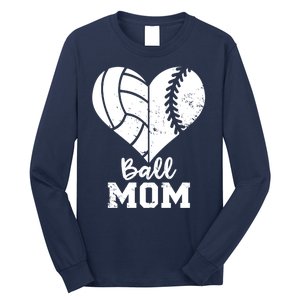 Funny Baseball Volleyball Mom Heart Gift Long Sleeve Shirt