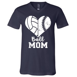 Funny Baseball Volleyball Mom Heart Gift V-Neck T-Shirt