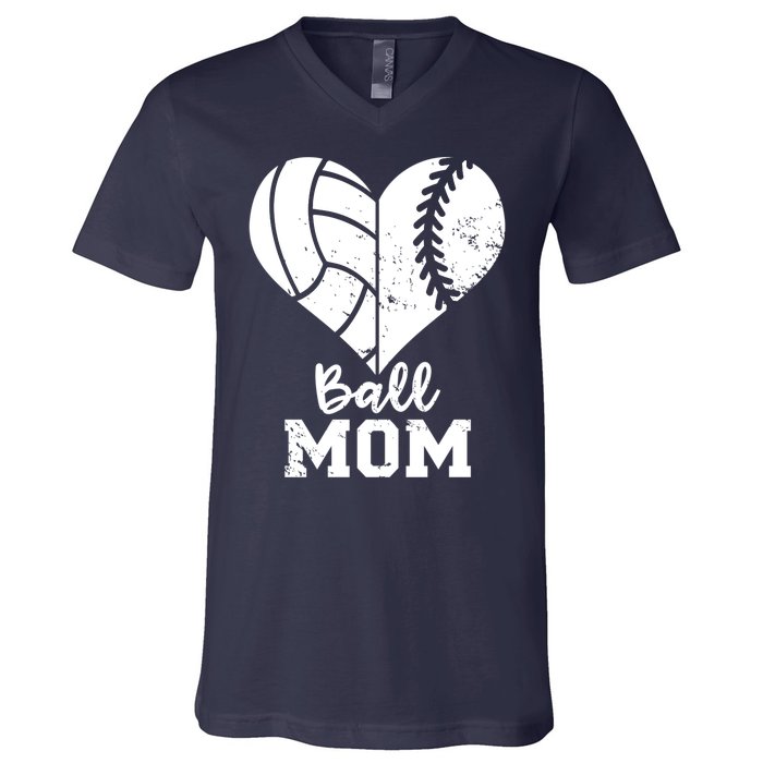 Funny Baseball Volleyball Mom Heart Gift V-Neck T-Shirt