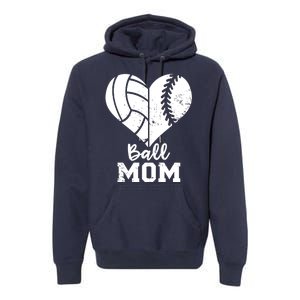 Funny Baseball Volleyball Mom Heart Gift Premium Hoodie