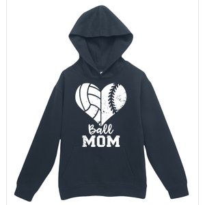 Funny Baseball Volleyball Mom Heart Gift Urban Pullover Hoodie