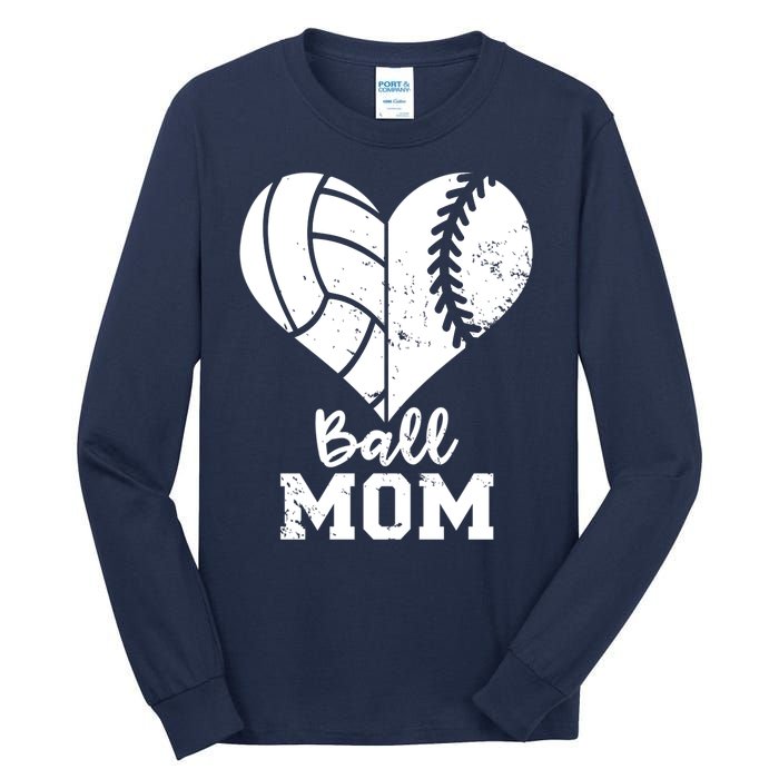 Funny Baseball Volleyball Mom Heart Gift Tall Long Sleeve T-Shirt