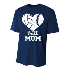 Funny Baseball Volleyball Mom Heart Gift Performance Sprint T-Shirt