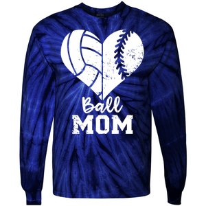 Funny Baseball Volleyball Mom Heart Gift Tie-Dye Long Sleeve Shirt