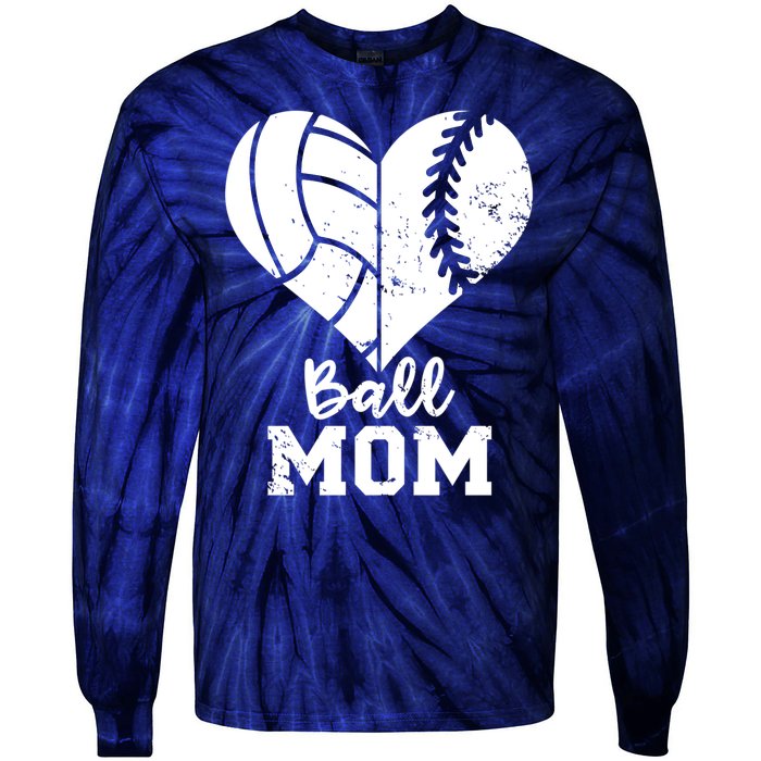 Funny Baseball Volleyball Mom Heart Gift Tie-Dye Long Sleeve Shirt