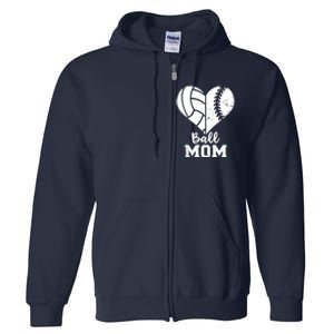 Funny Baseball Volleyball Mom Heart Gift Full Zip Hoodie