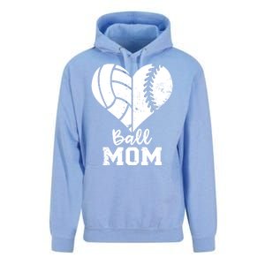 Funny Baseball Volleyball Mom Heart Gift Unisex Surf Hoodie