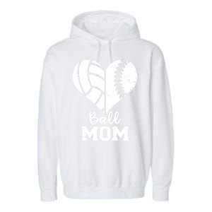 Funny Baseball Volleyball Mom Heart Gift Garment-Dyed Fleece Hoodie