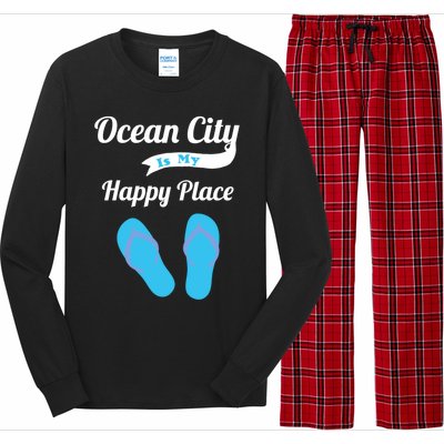 Funny Beach Vacation Design Ocean City Is My Happy Place Gift Long Sleeve Pajama Set