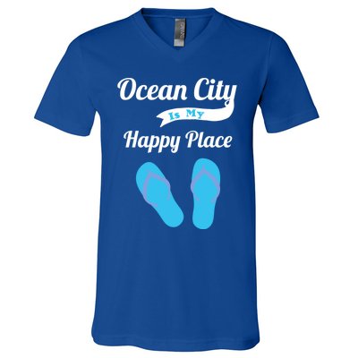 Funny Beach Vacation Design Ocean City Is My Happy Place Gift V-Neck T-Shirt