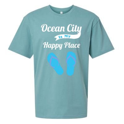 Funny Beach Vacation Design Ocean City Is My Happy Place Gift Sueded Cloud Jersey T-Shirt